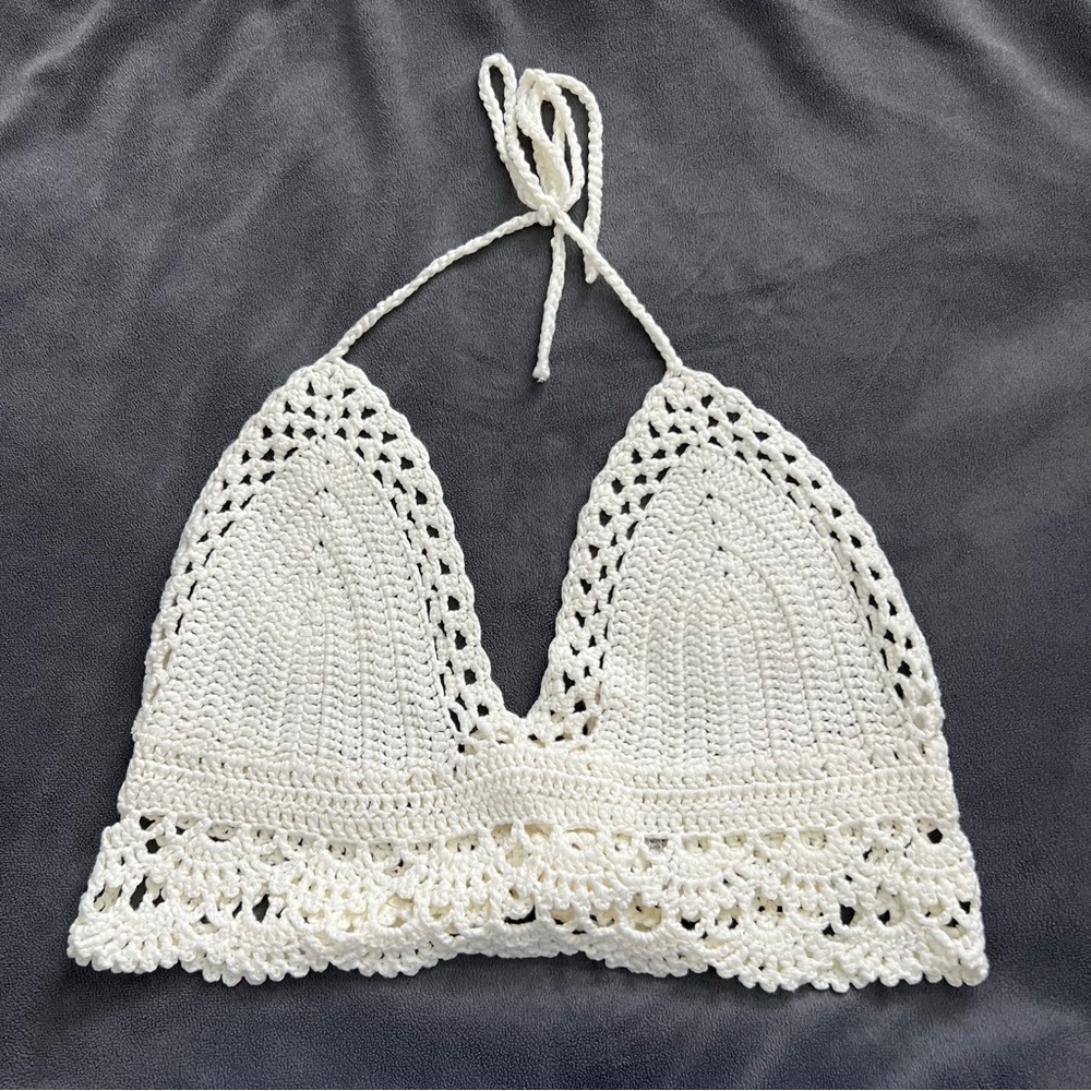 Lulus Ivory Crochet Halter Crop Top Size S/M